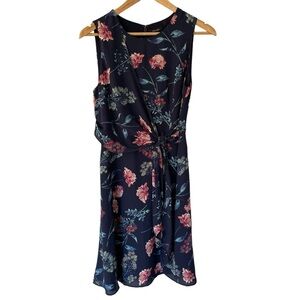 RW&CO Sleeveless Floral Dress Sz 6 Navy Blue Pink Chiffon Classy Elegant EUC